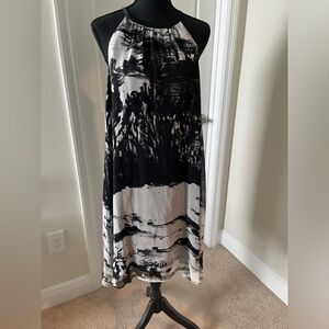 Eileen Fisher Silk Black and White Abstract Halter A-Line Dress